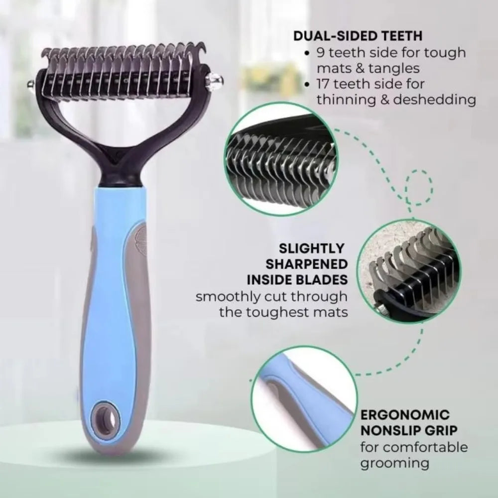Pet Dematting Comb | Dog & Cat Grooming Brush All Coat Types