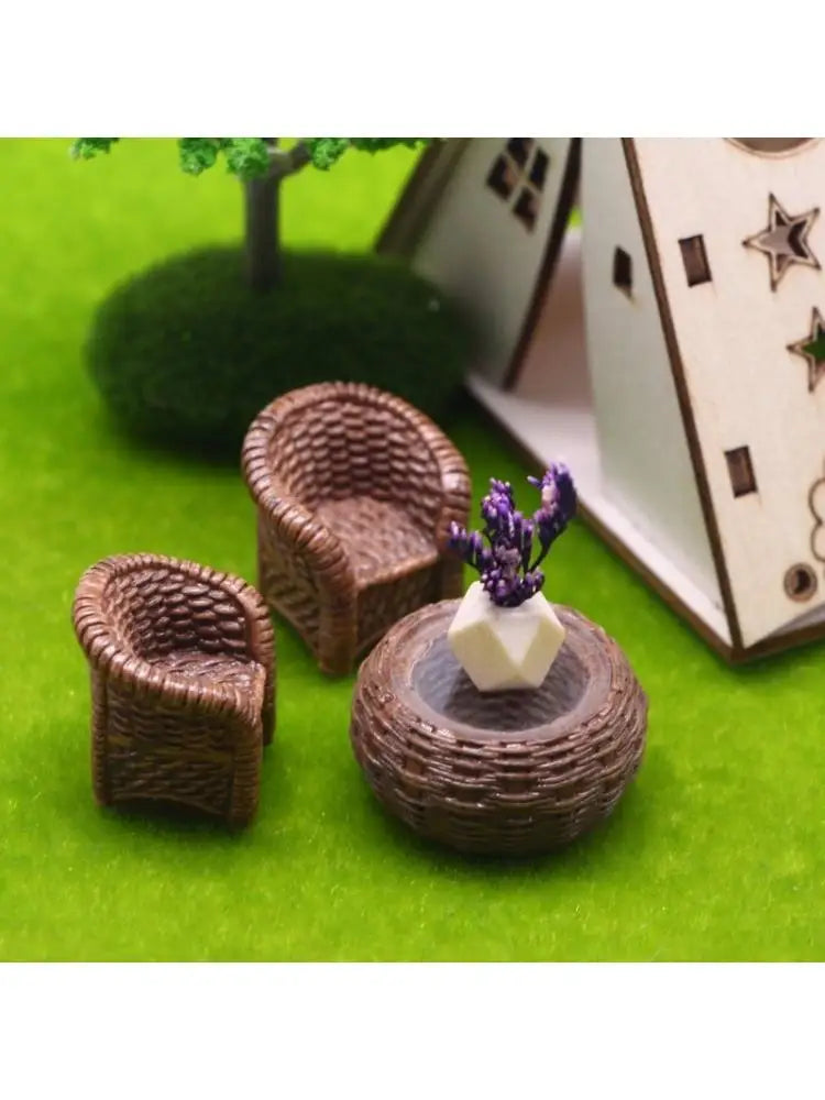 Miniature Rattan Resin Table & Chair Set | Dollhouse Furniture