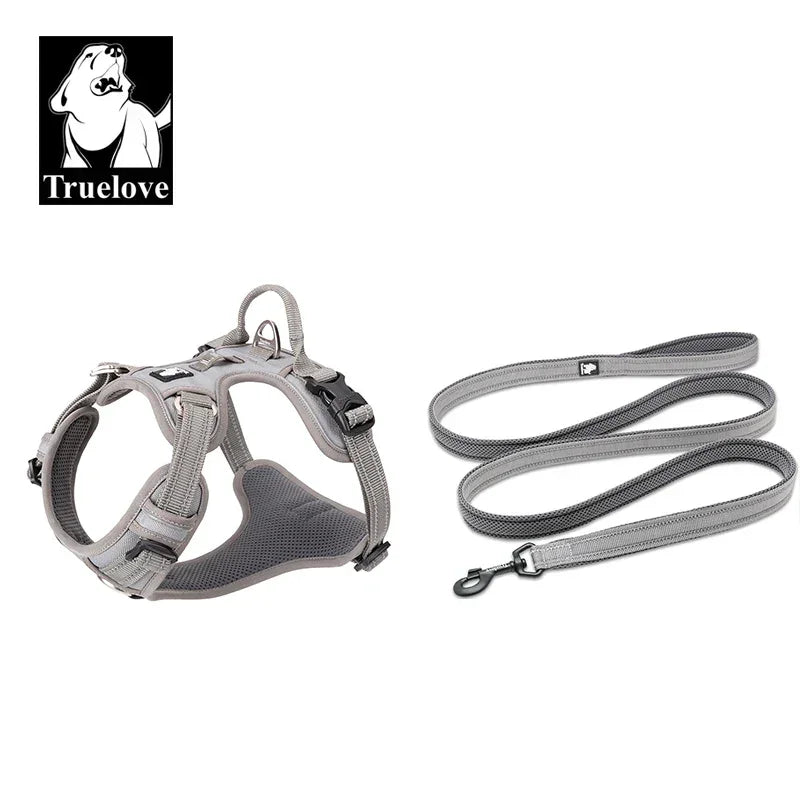 Truelove Pet Harness+Pet Leash Set Rope 110cm/200cm All-in-one Reflective Dog Harness No Pull Adjustable Buckles Dropshipping Peaceful Pleasures Health and Wellness Grey XL-LeashLength110CM China Mainland