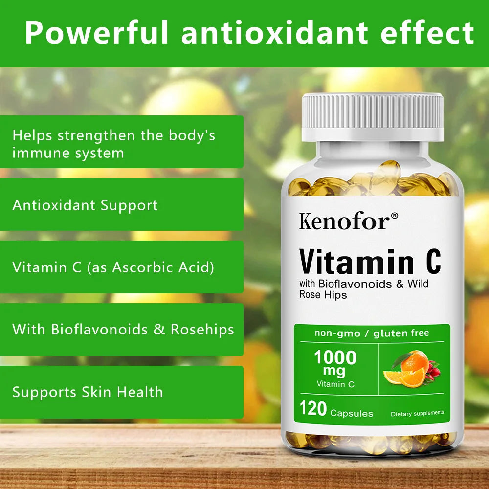 Vitamin C 1000mg - with Citrus, Rose hips,Immune System & Collagen High Potency Fat Soluble Ascorbic Acid Supplement Peaceful Pleasures Health and Wellness