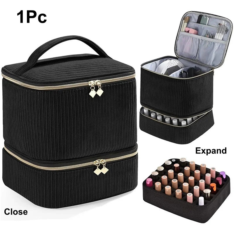 Nail Polish Organizer – 30-Bottle Double Layer Storage Bag