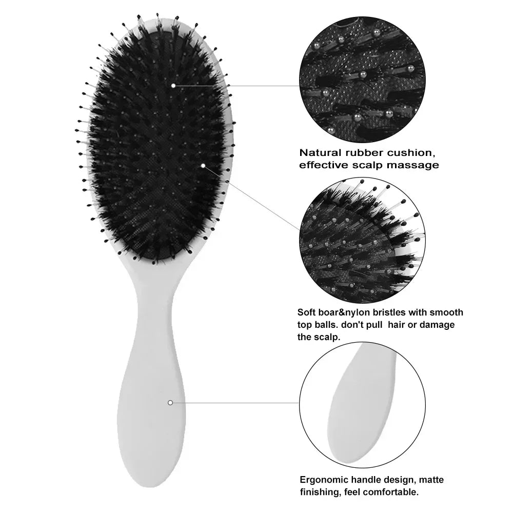 Matte Finish Boar Bristle Hair Brush Nylon Teeth Hair Extension Brush for Women Cushion Brush Hair Styling Smoothing Detangling Peaceful Pleasures Health and Wellness