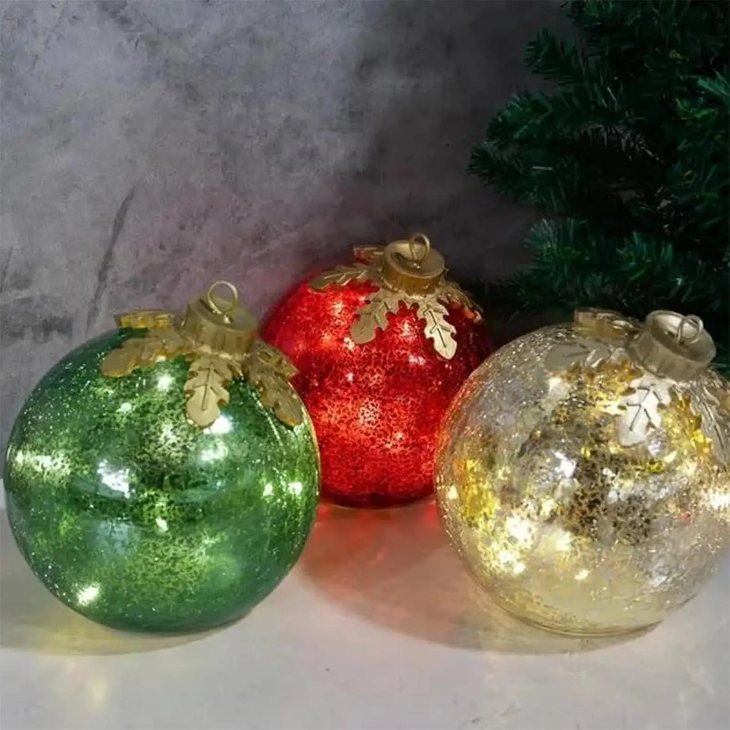 LED Christmas Globe Ornaments Set of 3 | Crackle Ball Table Decor