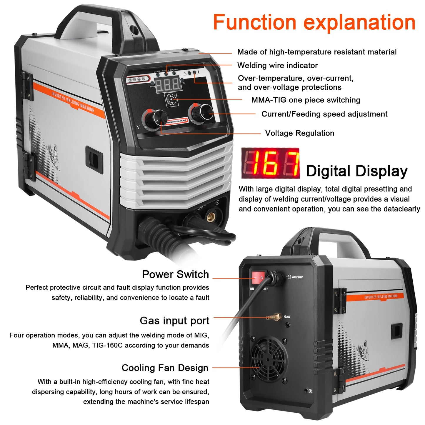 MIG MMA MAG TIG-160C Inverter Welders Electric Welding Machine Equipment Intelligent Welders 4in1/2in1/Welding Wire(optional) Peaceful Pleasures Health and Wellness