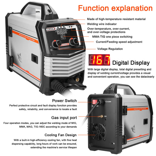 MIG MMA MAG TIG-160C Inverter Welders Electric Welding Machine Equipment Intelligent Welders 4in1/2in1/Welding Wire(optional) Peaceful Pleasures Health and Wellness