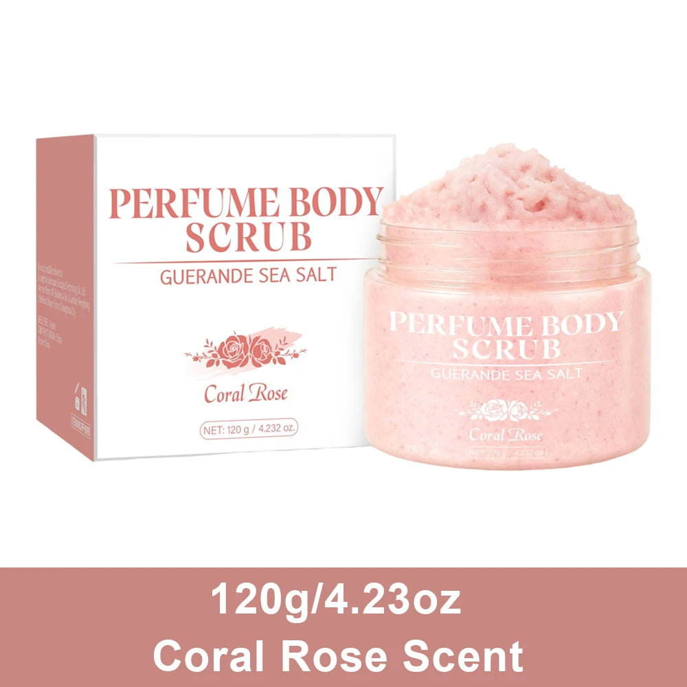 120g Sea Salt Perfume Exfoliating Body Scrub for Smooth Skin Body, Brighten Skin Tone,Amber & Vanilla Scent, Coral Rose Scent Peaceful Pleasures Health and Wellness pink 120g