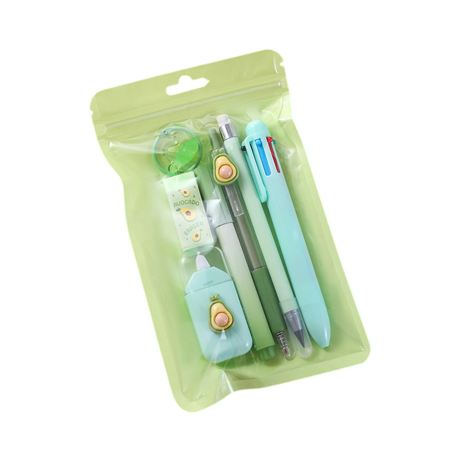 7pcs Learning Stationery Set with 4 Pens Correction Tape & Eraser Set for Education Goodies Supplies Peaceful Pleasures Health and Wellness Avocado