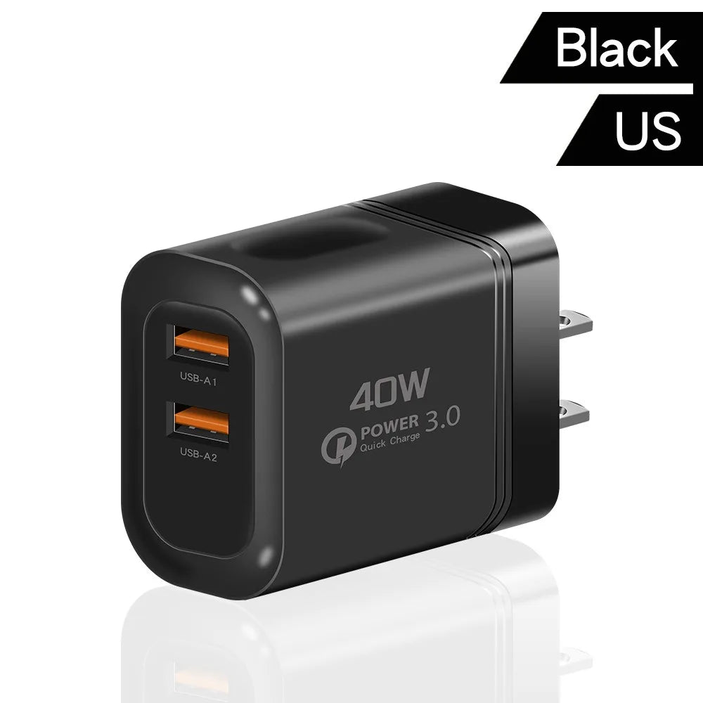 40W Dual USB Fast Charger QC 3.0 3.1A High Power Quick Charge Adapter for iPhone Samsung Xiaomi Huawei Global Universal EU/US Peaceful Pleasures Health and Wellness Black US