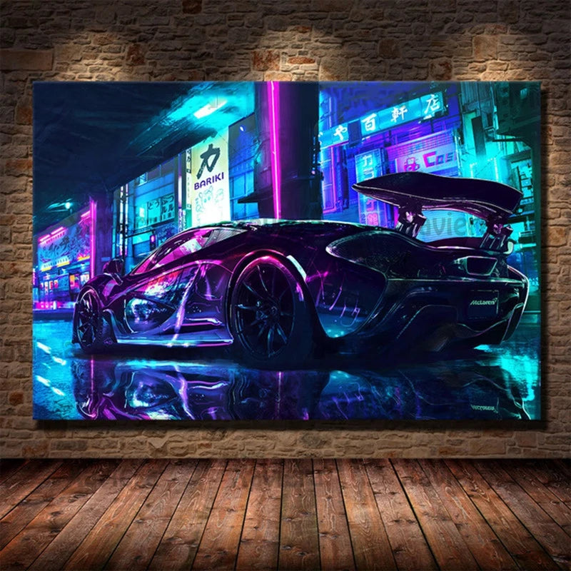 Canvas Art Painting Future Sci-Fi Punk Style Artwork Night City Street Scenery Poster Technology Wall Picture Home Decoration Peaceful Pleasures Health and Wellness 04 20x30cm Unframed