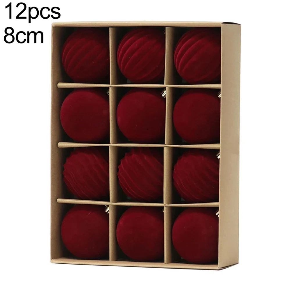 12-Pack Flocked Christmas Ball Ornaments 6cm & 8cm | Xmas Decor