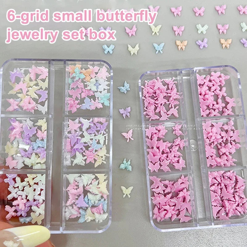 6 Grid Small Butterfly Nail Charms 6*5mm 3d Resin Colorful Butterfly Nail Art Flat-Back Butterfly Nail Parts Peaceful Pleasures Health and Wellness