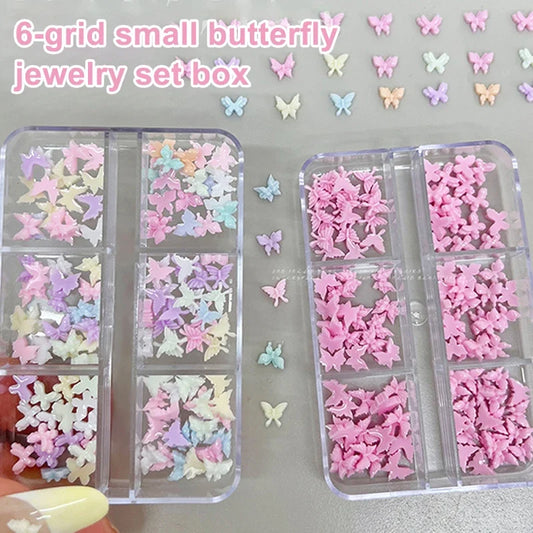 6 Grid Small Butterfly Nail Charms 6*5mm 3d Resin Colorful Butterfly Nail Art Flat-Back Butterfly Nail Parts Peaceful Pleasures Health and Wellness