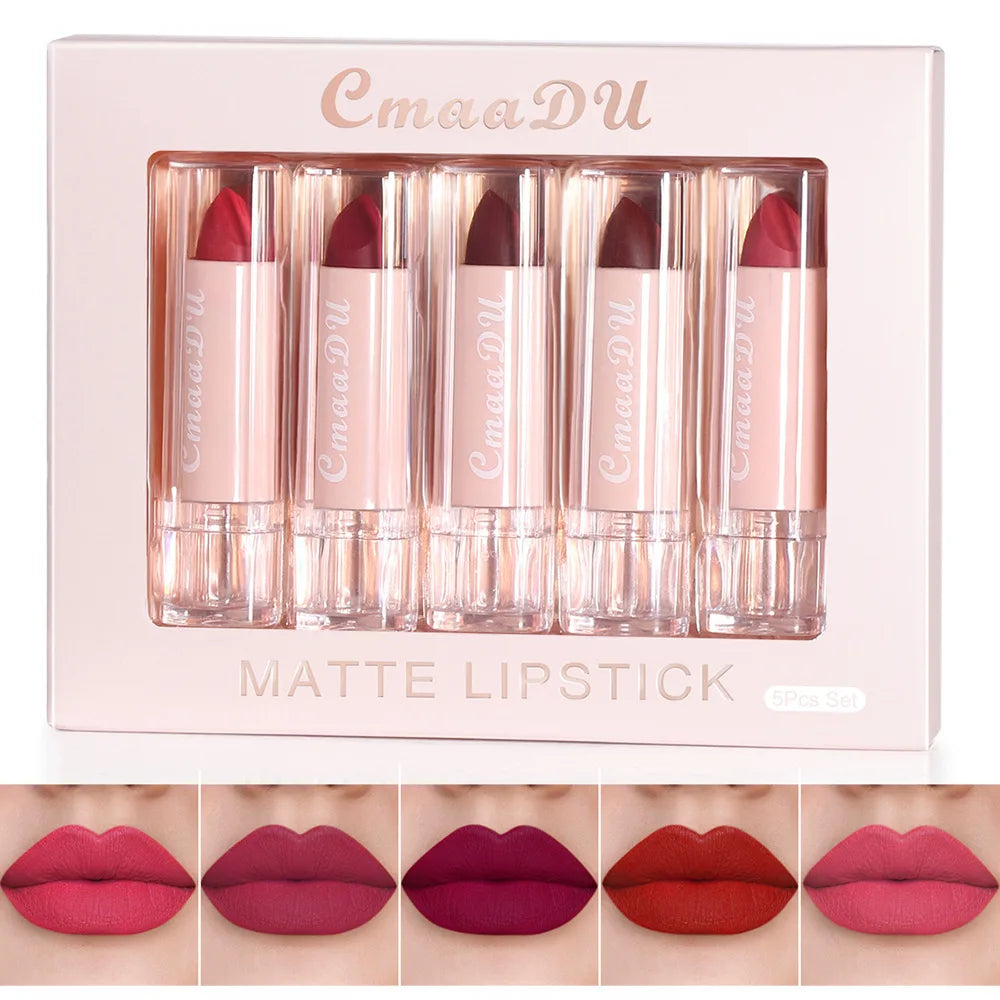 CmaaDu 5-Piece Velvet Matte Lipstick Set – Waterproof & Long-Lasting
