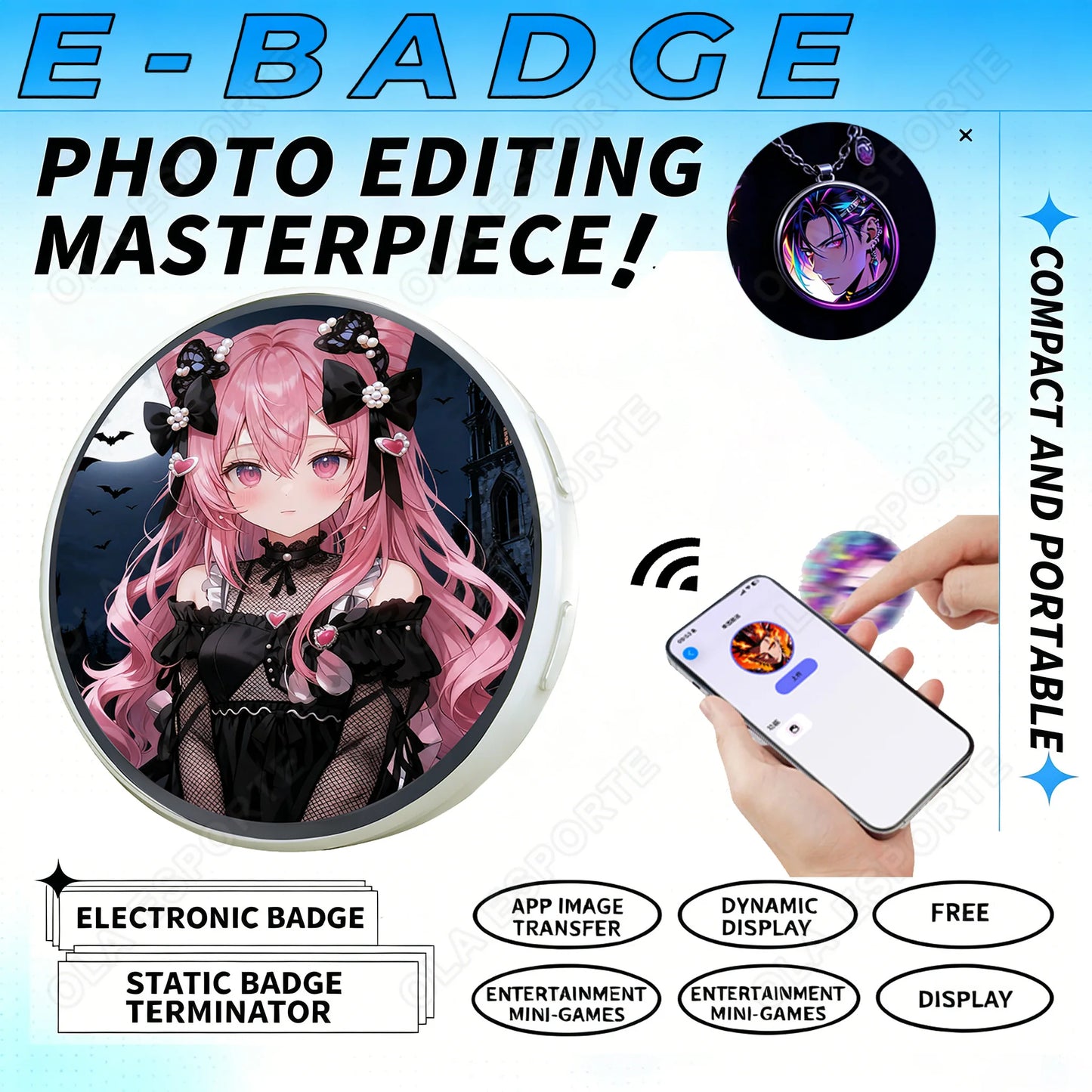 Anime E-Badge 1.5" Touch Screen GIF & Photo Display Pin