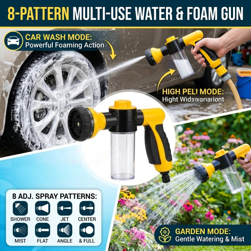 Multifunctional Adjustable Mode Water Guns Nozzle Hose Washer Garten Watering Jet Sprayer with Foam Container Fertilizer Tools Peaceful Pleasures Health and Wellness