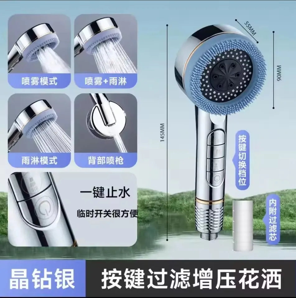 4-Mode High Pressure Handheld Shower Head with Filter | Water Saving
