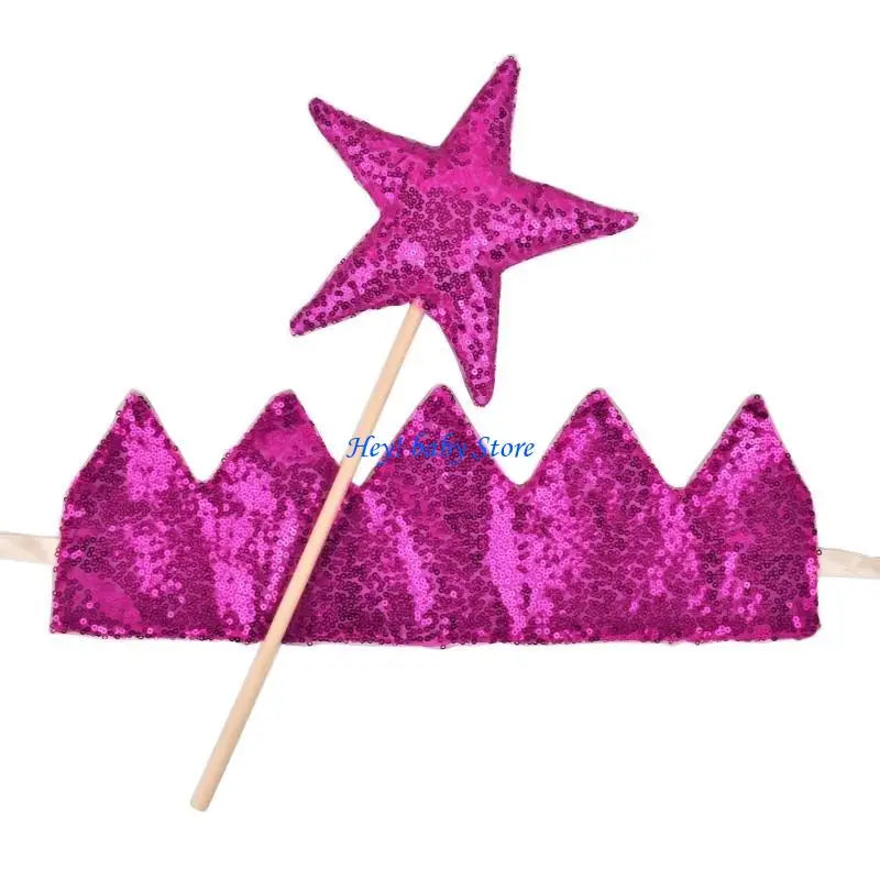 Baby Girl Glitter Crown Hairband & Fairy Star Wand Set | Photo Prop