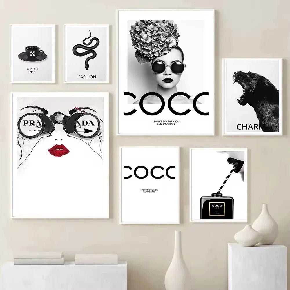 Nordic Luxury Minimalist Perfume Bottle Pop Art Prints Fashion Coco Poster Black White Parfum Giclee Wall Decor Painting Peaceful Pleasures Health and Wellness