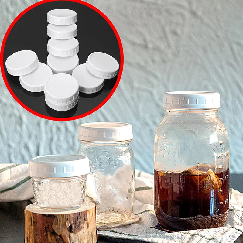 10PCS White Mason Canning Drinking Jar Lid 70mm/86mm Inner Diameter Plastic Covers Unlined Ribbed Lids Storage Caps Replacement Peaceful Pleasures Health and Wellness