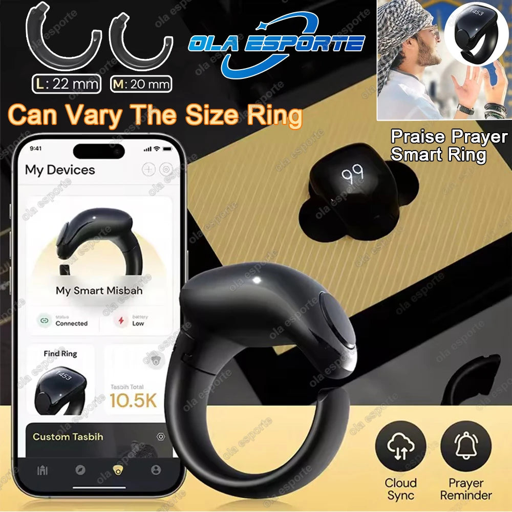 Weslamic Smart Tasbeeh Zikr Ring Islamic Tally Digital Counter for Muslims Praise Prayer Reminder Magnetic Charging Waterproof Peaceful Pleasures Health and Wellness