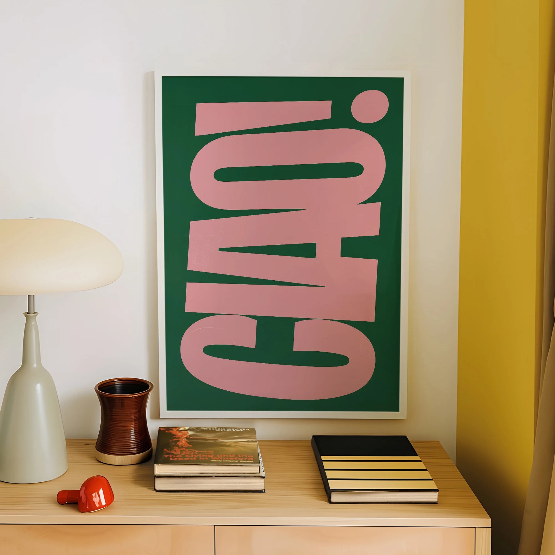 Retro Style Dark Green And Bright Pink Italian Ciao Wall Art Prints Canvas Painting Poster Picture For Living BedRoom Home Decor Peaceful Pleasures Health and Wellness