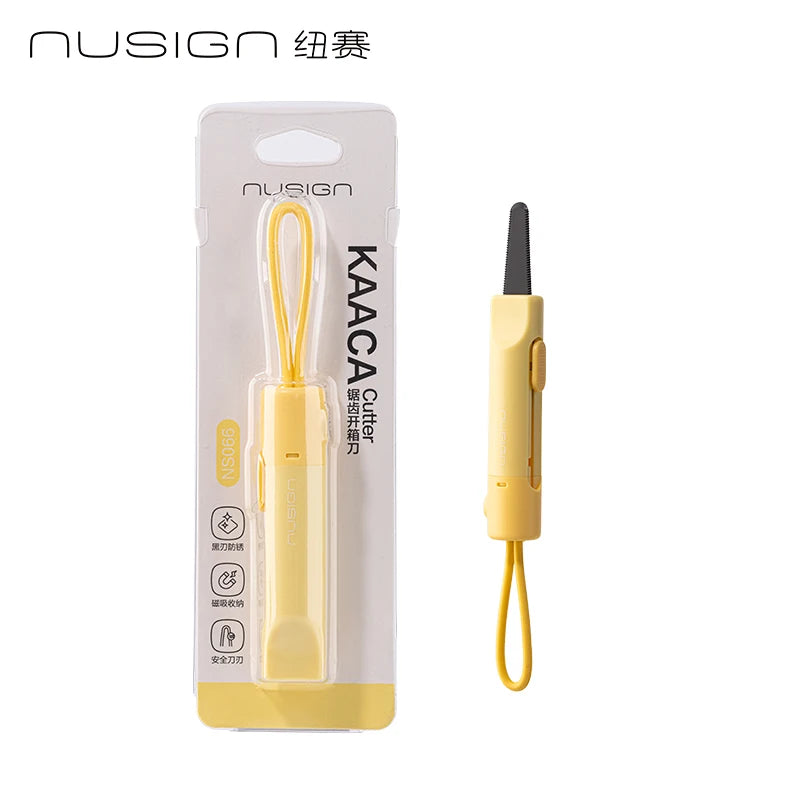 Serrated Box Opening Knife with Thick Black Edge Magnetic Suction Portable Utility Knife for Business and Office Package Opening Peaceful Pleasures Health and Wellness YELLOW