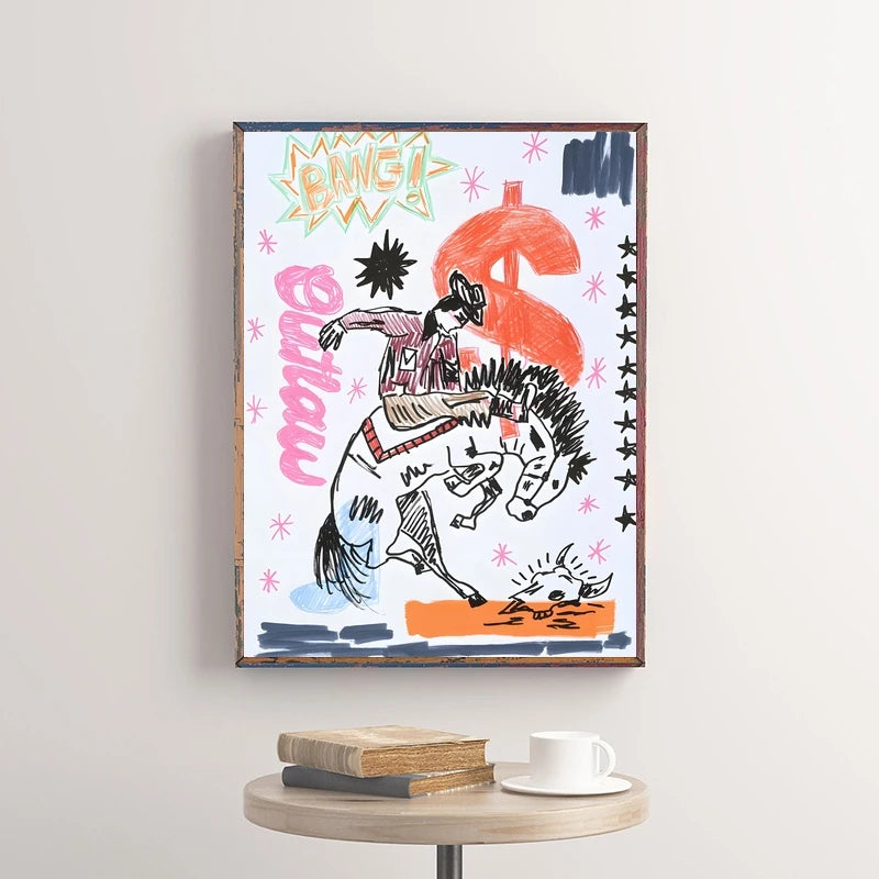 Western Cowboy Canvas Wall Art | Vintage Retro Poster Print