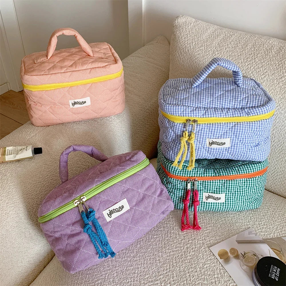Quilted Makeup Bag Set – Cute Travel Cosmetic Organizer