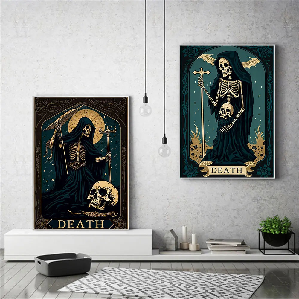 Death Tarot Card Skull Wizard Canvas Wall Art | Gothic Decor