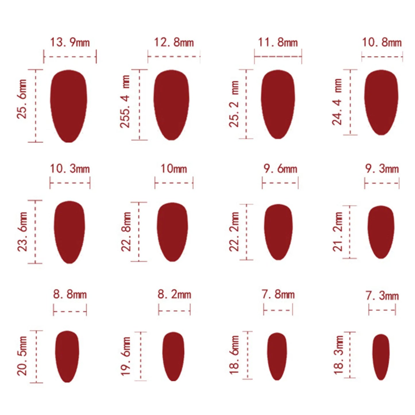 Korean Bow Press On Nails – Wine Red Almond | 24pcs Set