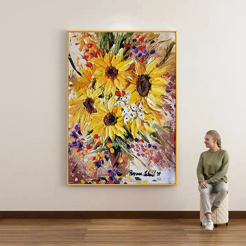 Hand Painted Acrylic Sunflower Canvas Art, Living Room, Bedroom, Corridor, Wall Decor, Modern Decoration, 50x70cm, 120x180cm Peaceful Pleasures Health and Wellness