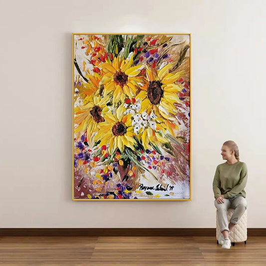 Hand Painted Acrylic Sunflower Canvas Art, Living Room, Bedroom, Corridor, Wall Decor, Modern Decoration, 50x70cm, 120x180cm Peaceful Pleasures Health and Wellness