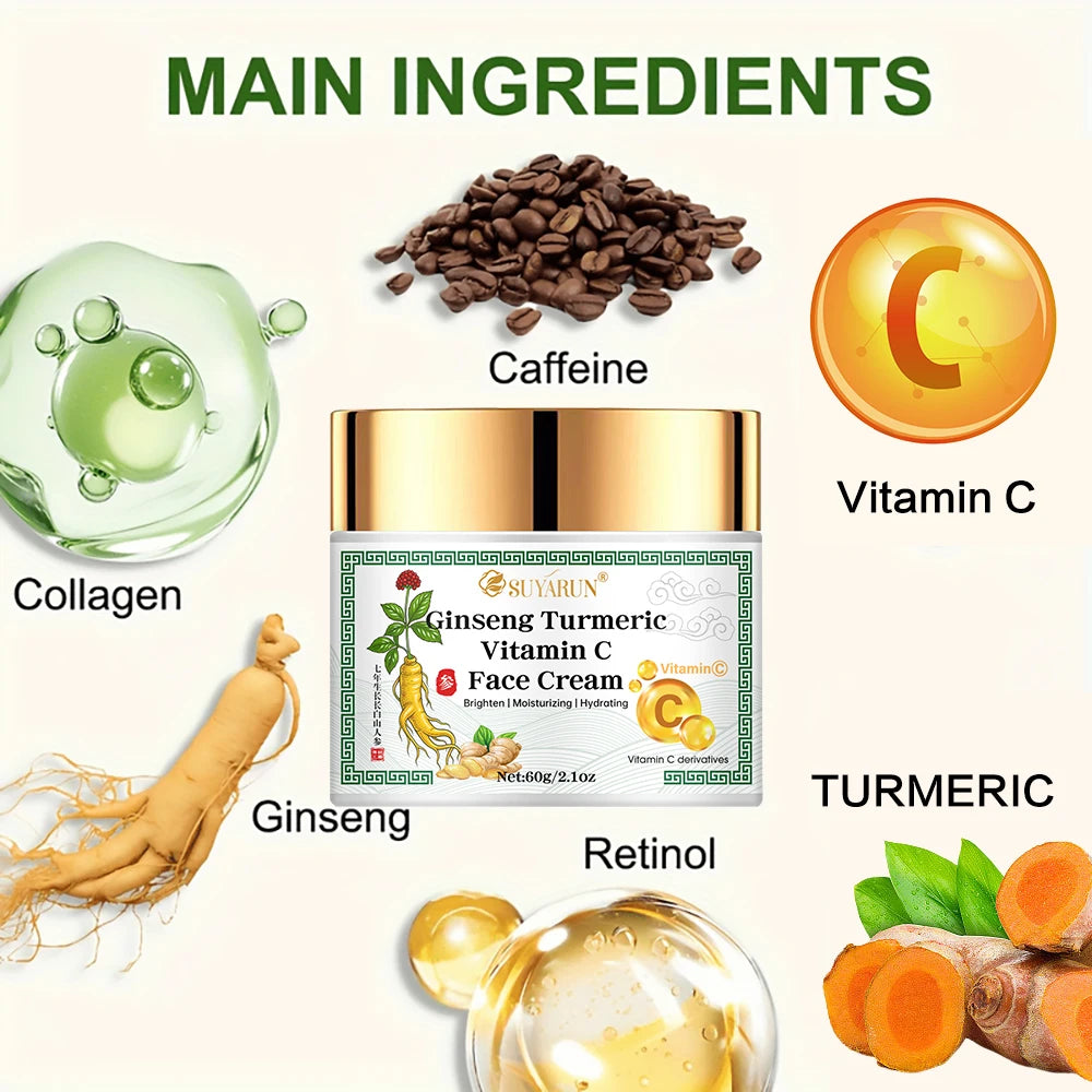 SUYARUN Ginseng & Turmeric Face Cream - Intense Moisturizing, Anti-Aging, Brightening Skincare for Dry/Sensitive Skin Peaceful Pleasures Health and Wellness