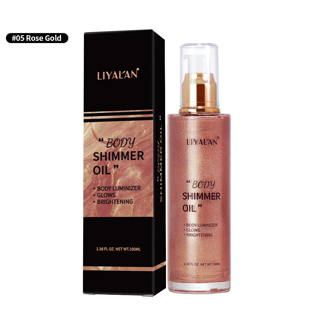 Body Shimmer Oil – Liquid Highlighter & Glow Illuminator 100ml Peaceful Pleasures Health and Wellness 05-Rose Gold China Mainland 100ml