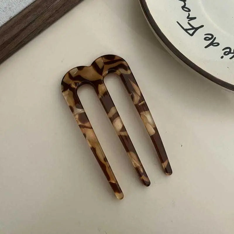 Vintage Resin 3-Tooth Hair Fork Comb | Non-Slip Hair Stick