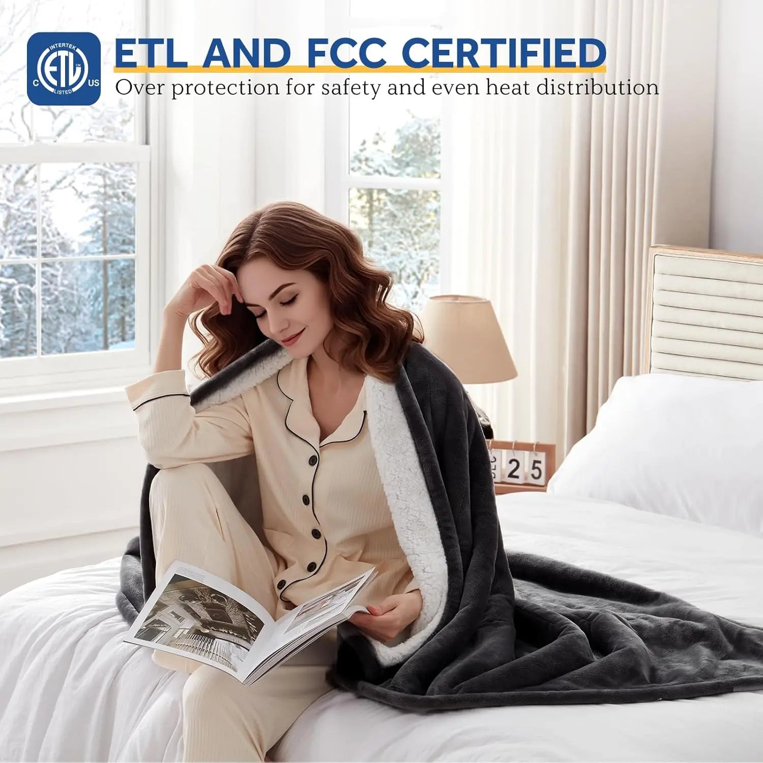 Twin Electric Heated Blanket 62x84" – Reversible Flannel & Sherpa, ETL Peaceful Pleasures Health and Wellness