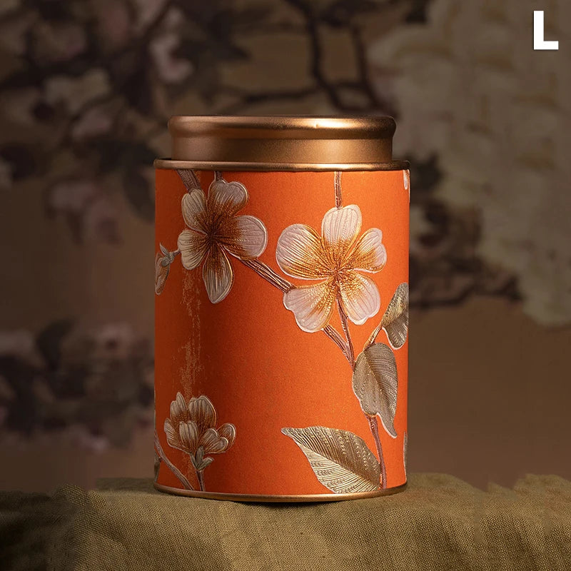 Chinese Floral Round Tea Tin Canister | Airtight Storage Box