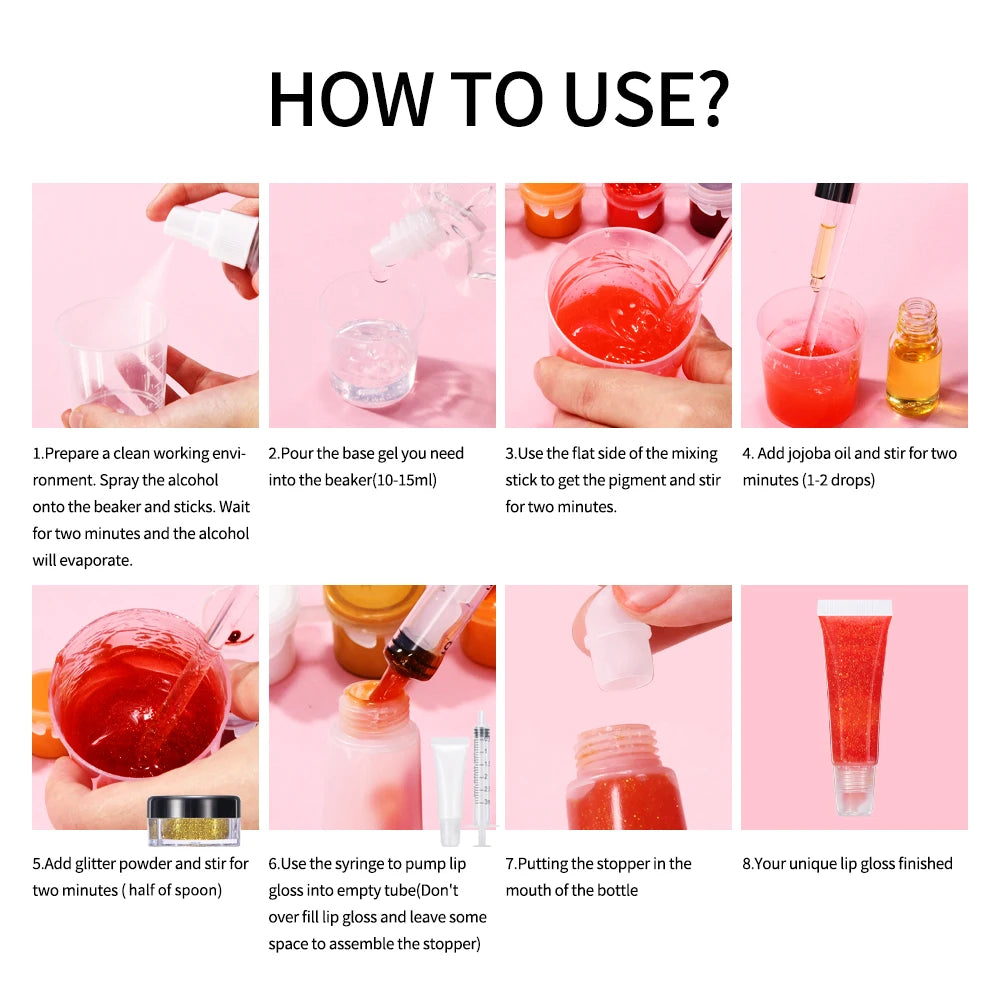 NEW DIY Lip Gloss Kit Moisturizing Clear Lip Gloss Base Gel 100ml With Lipgloss Tubes Pigment Powder Glitter Flavor Essence Oils Peaceful Pleasures Health and Wellness