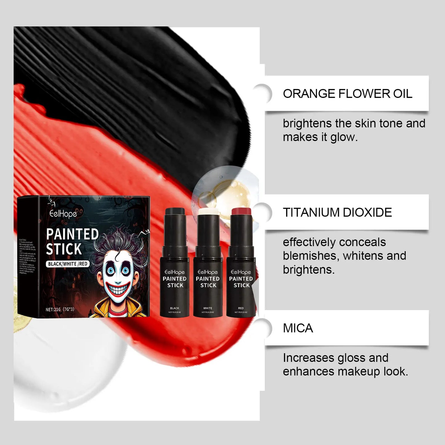 Eelhope Halloween Body Paint Stick Set – Clown Face Makeup