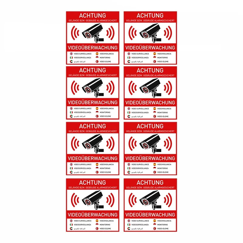 8pcs 10 x 10cm Stickers Video Surveillance Sticker for More Security Warning Sticker Peaceful Pleasures Health and Wellness Default Title