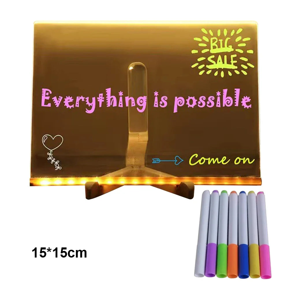 USB LED Night Light Acrylic Message Note Board Lamp With Stand Erasable Children Drawing Board Bedroom Night Lamp Christmas Gift Peaceful Pleasures Health and Wellness 15X15cm 7 color pens