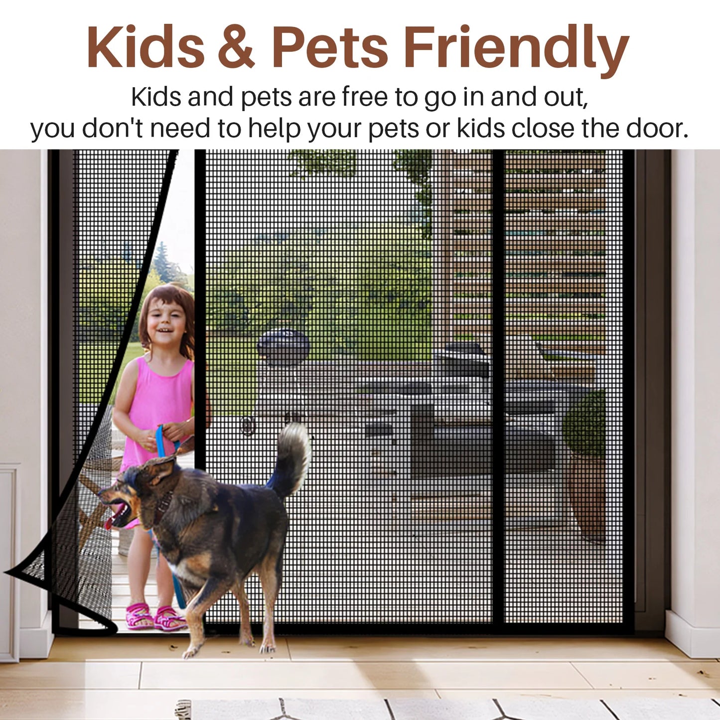 Double Door Magnetic Screen Door | Self-Closing Fiberglass Mesh