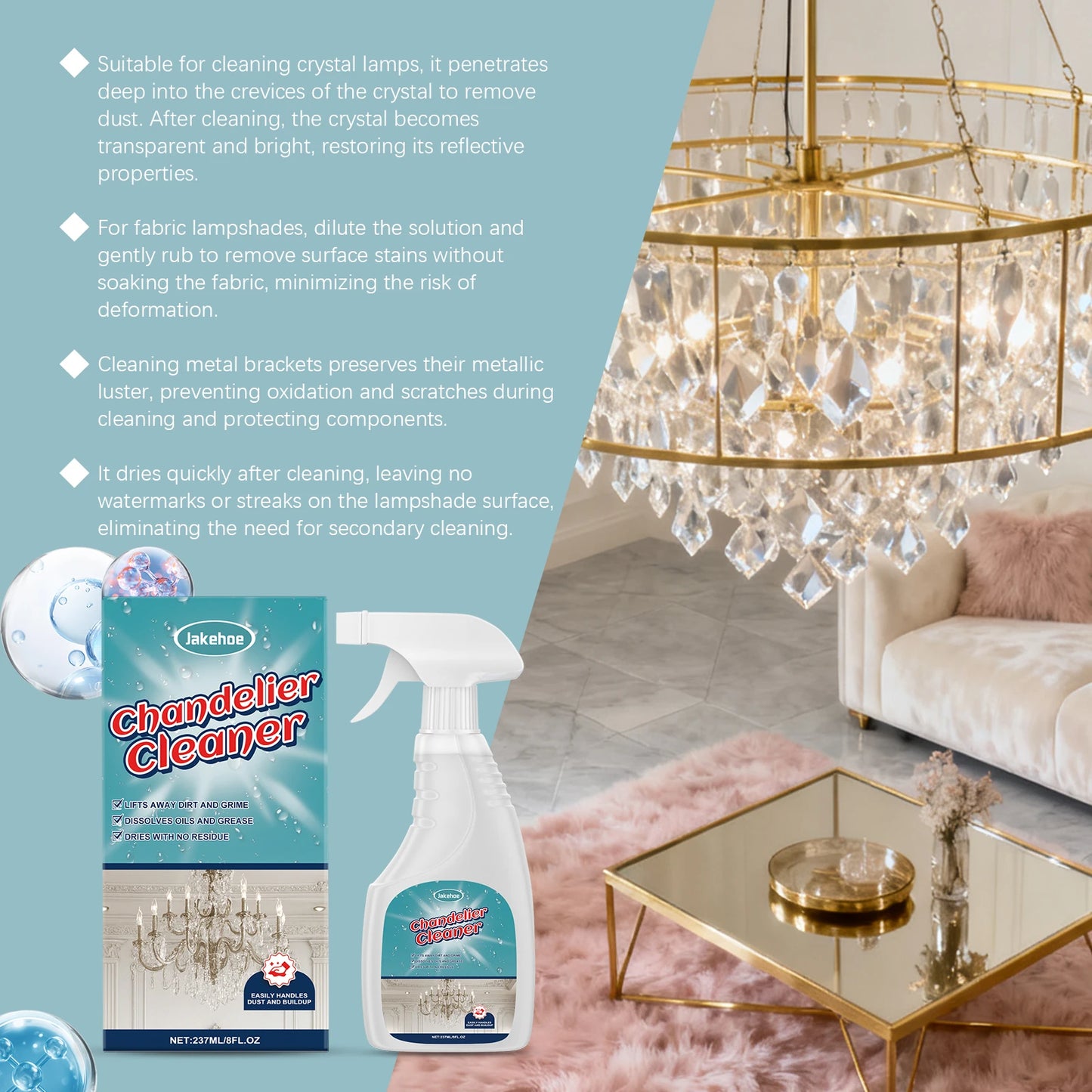 Chandelier Cleaner Spray 237ml – Removes Stains, Restores Gloss