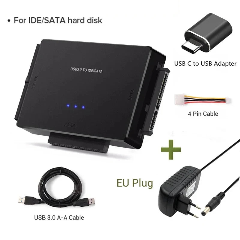 SATA/IDE to USB 3.0 Adapter Hard Drive Adapter Cable Converter for 2.5/3.5 Inch SATA and IDE HDD Support 6TB For PC Macbook Peaceful Pleasures Health and Wellness EU Plug with OTG