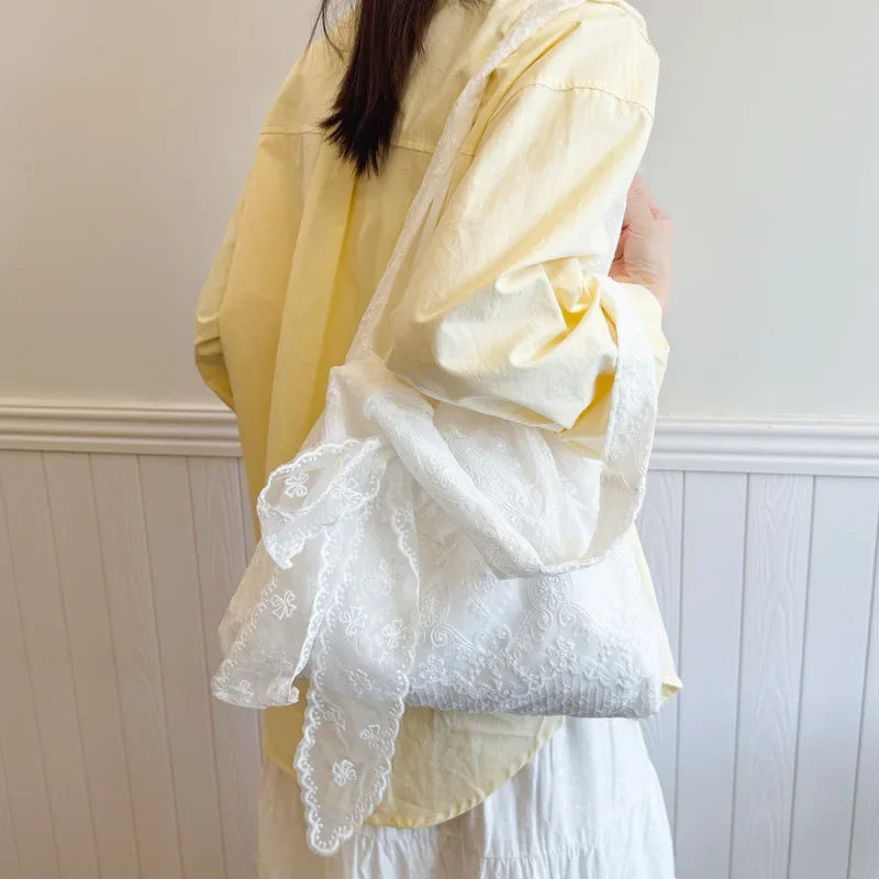 Retro Lace Flower Women's Canvas Shoulder Bag Large Capacity Gentle Ladies Tote Vest Bag Summer Travel Underarm Bag Handbags Peaceful Pleasures Health and Wellness