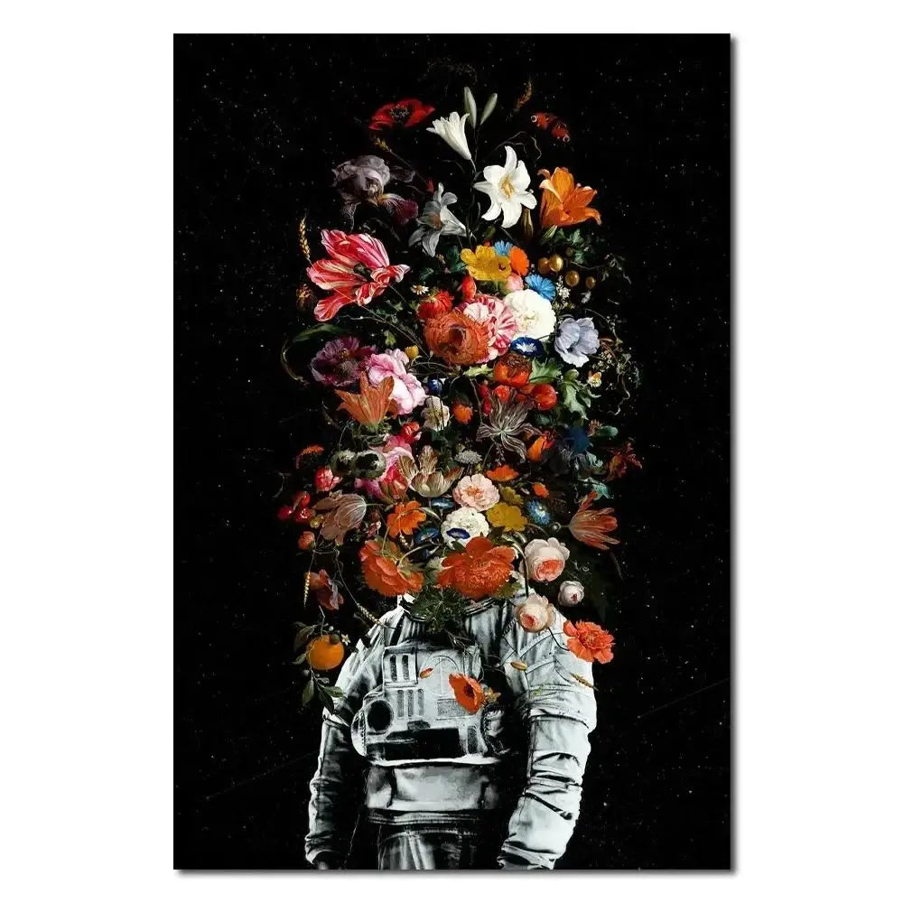 Abstract Astronaut Space Flower Canvas Wall Art Poster | Modern Canvas Wall Art Peaceful Pleasures Health and Wellness 3 40x50cm Unframed