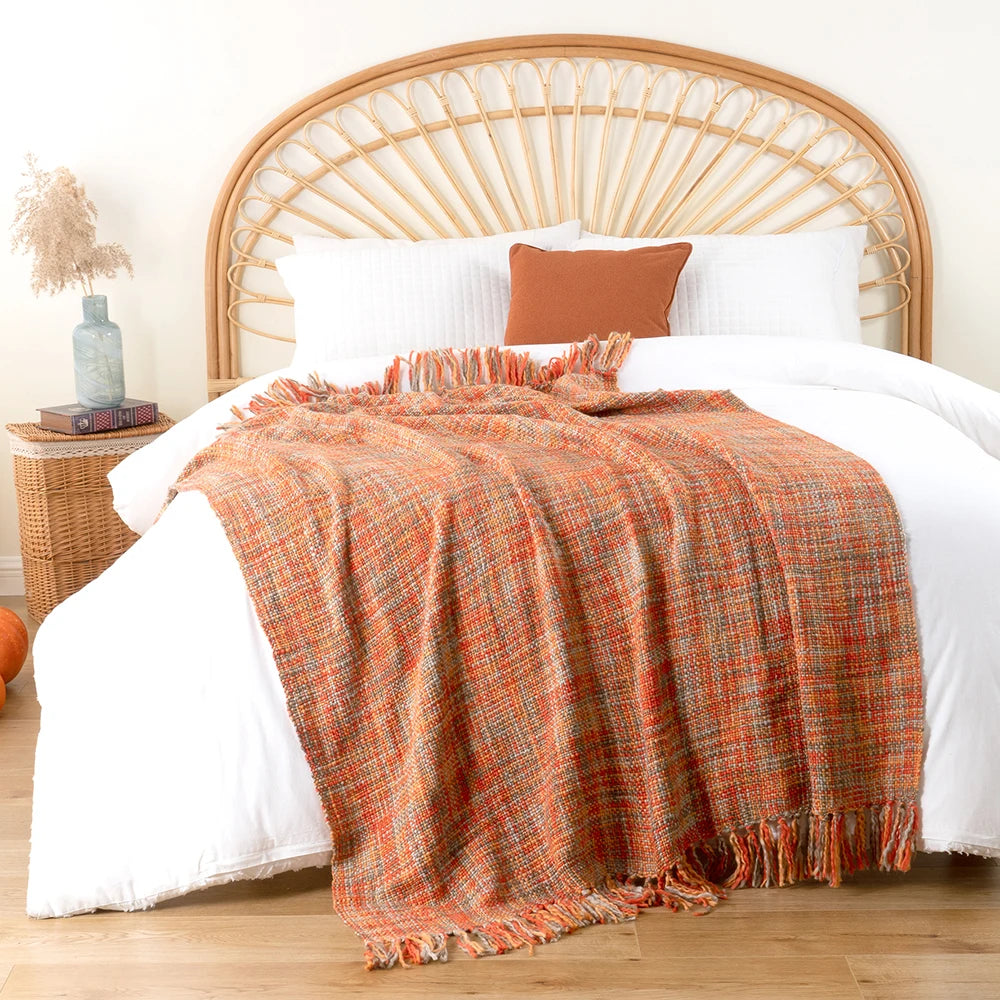 Battilo Orange Boho Throw Blanket With Tassels Colorful Cable Knitted Blankets For Bed Fall Decorative Sofa Blanket Home Decor Peaceful Pleasures Health and Wellness