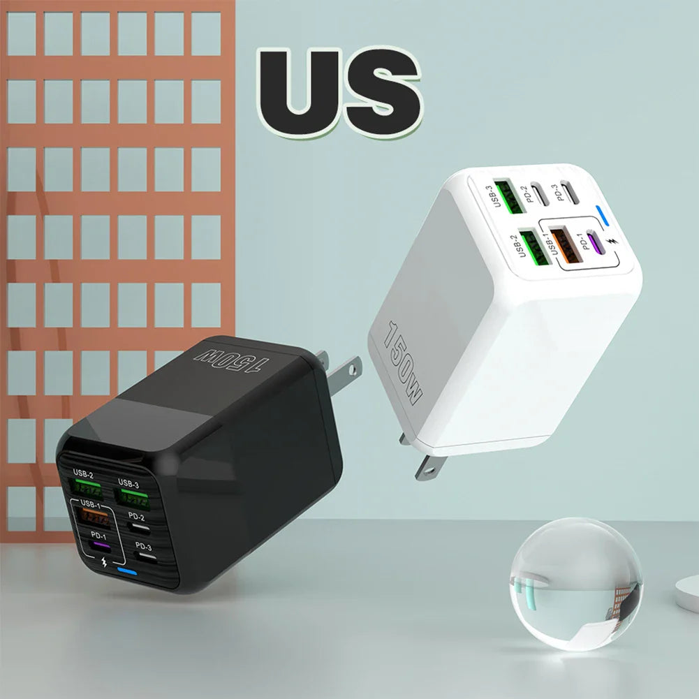 150W 6-in-1 Fast Charger | 3 USB + 3 USB-C PD Ports