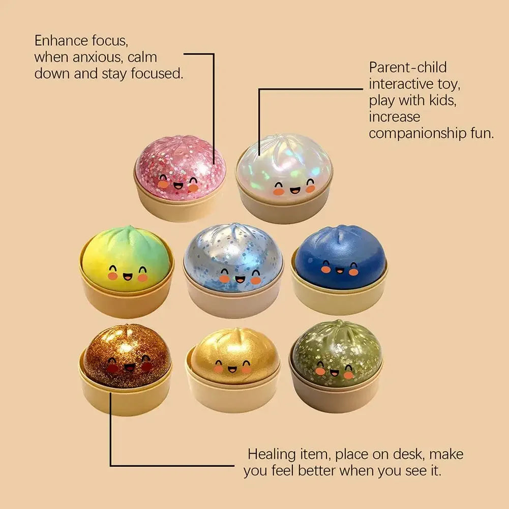 Shiny Flash Simulation Dumpling Bun Toy Pressure Ball, Slow Rebound Soft Pinch Decompression Toy, for Kids Adults Birthday Gifts Peaceful Pleasures Health and Wellness