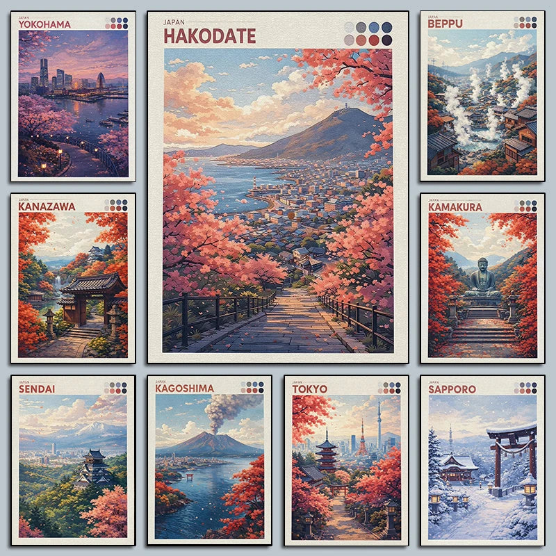 Japan Autumn Cityscape Posters Yokohama Shizuoka Hakodate Modern Prints Canvas Painting Wall Art Picture Home Living Room Decor Peaceful Pleasures Health and Wellness